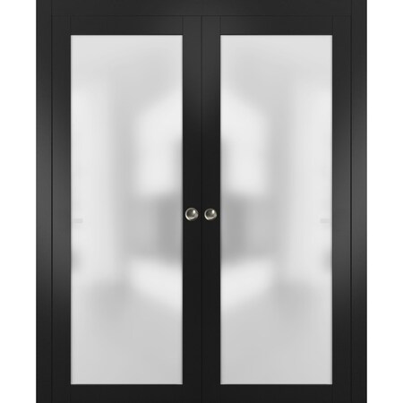 Sartodoors Double Pocket 72x84 " Frosted Tempered Planum 2102 Black Matte Kit Trims Rail Bathroom PLANUM2102DP-BLK-7284